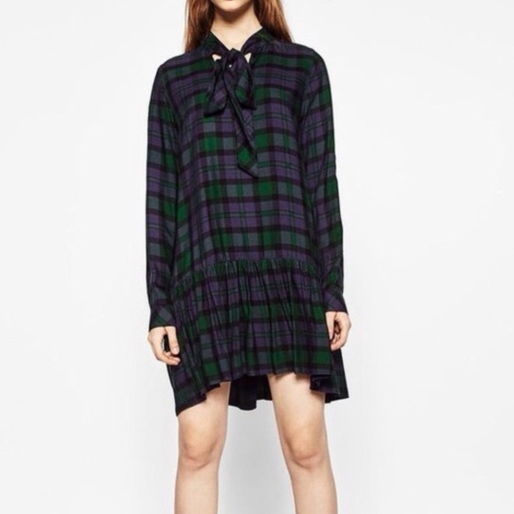 Zara TRF preppy long sleeve sweater tunic dress with bow tie M
